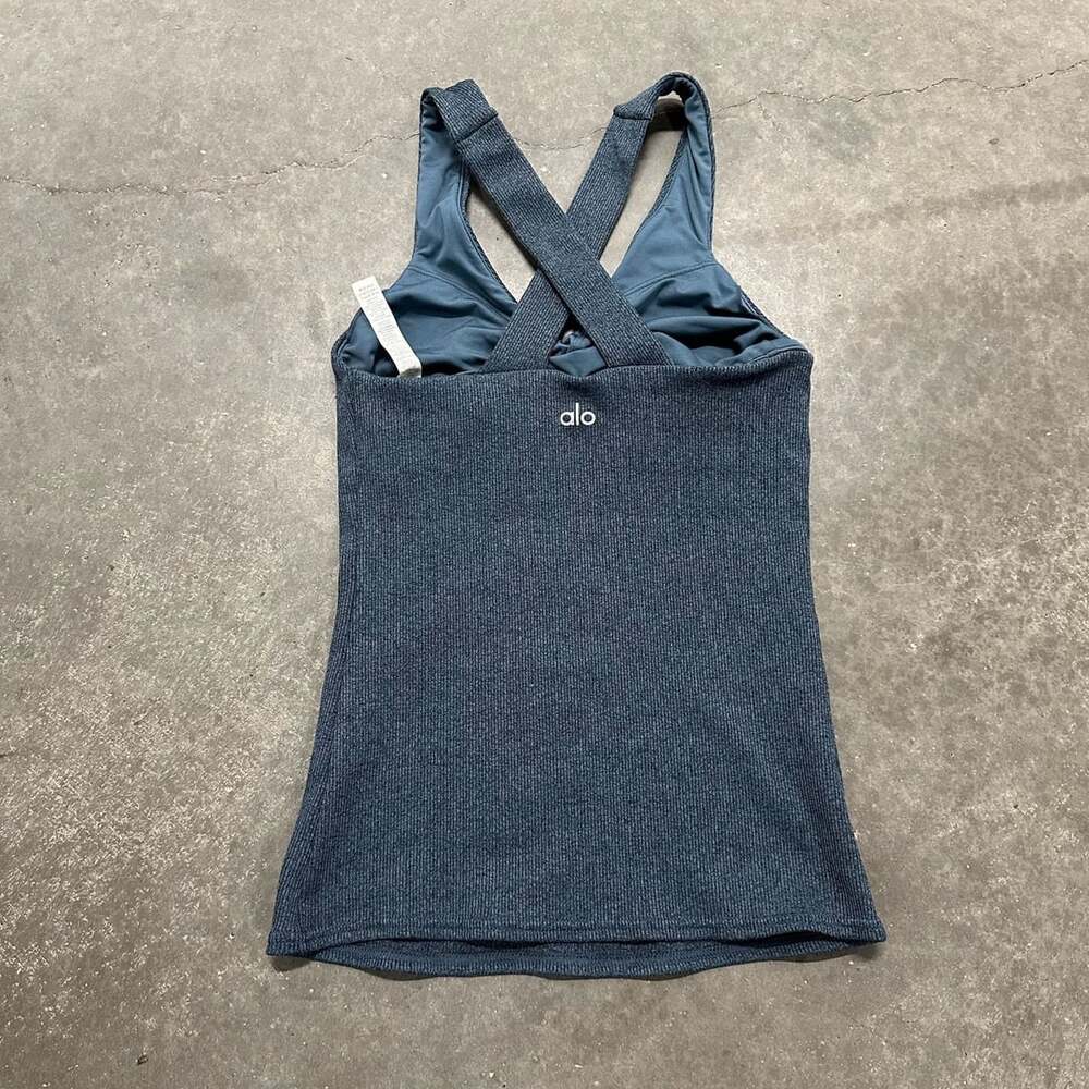 Alo Yoga Ribbed Halter Tank Top Small Cross Back Built In Bra Activewear